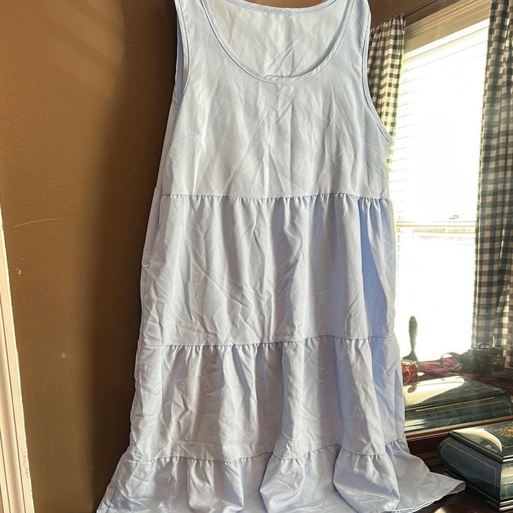 Light Blue Sleeveless Tiered Dress